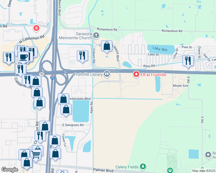 map of restaurants, bars, coffee shops, grocery stores, and more near in Sarasota County