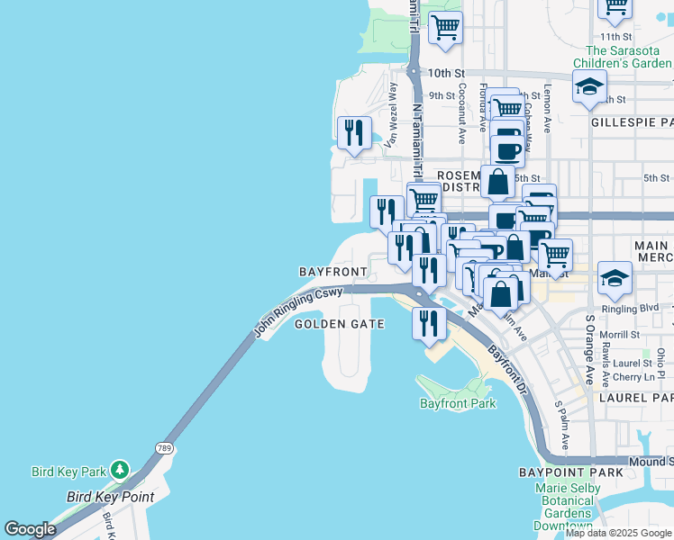 map of restaurants, bars, coffee shops, grocery stores, and more near in Sarasota