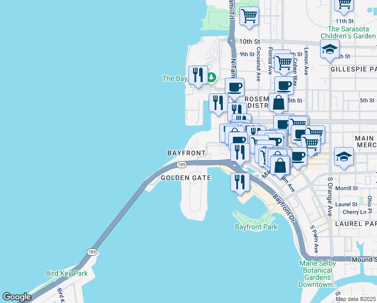 map of restaurants, bars, coffee shops, grocery stores, and more near in Sarasota
