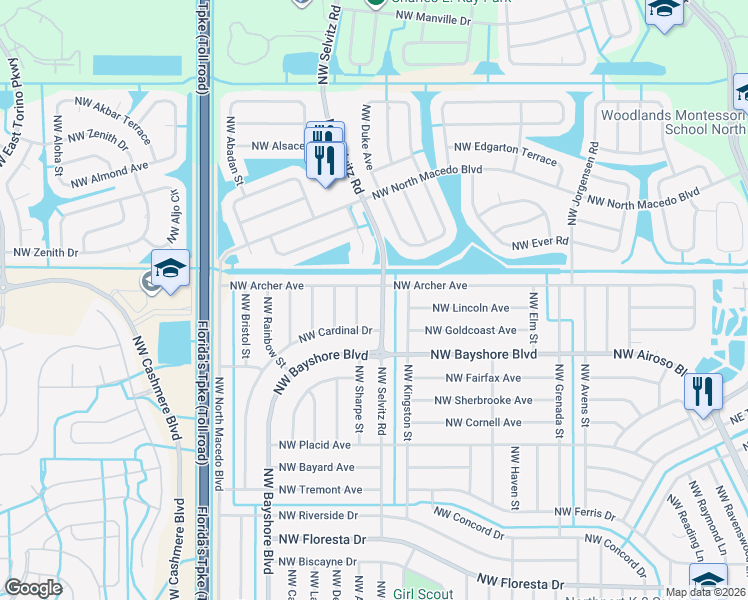 map of restaurants, bars, coffee shops, grocery stores, and more near 742 Northwest Selvitz Road in Port St. Lucie