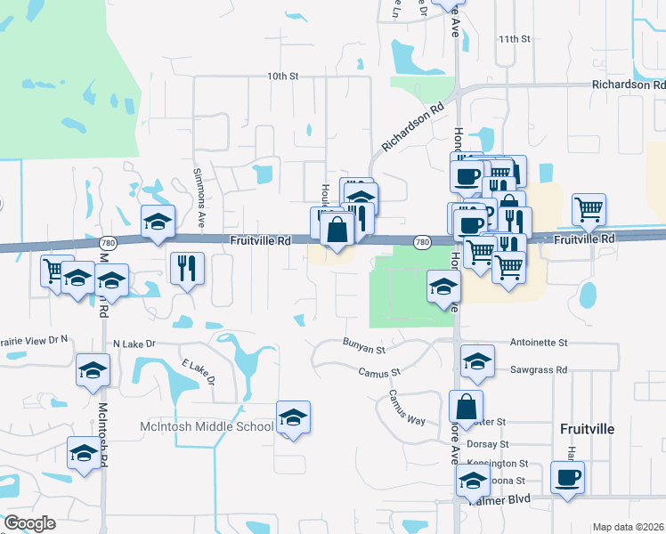 map of restaurants, bars, coffee shops, grocery stores, and more near 45 Houle Avenue in Sarasota
