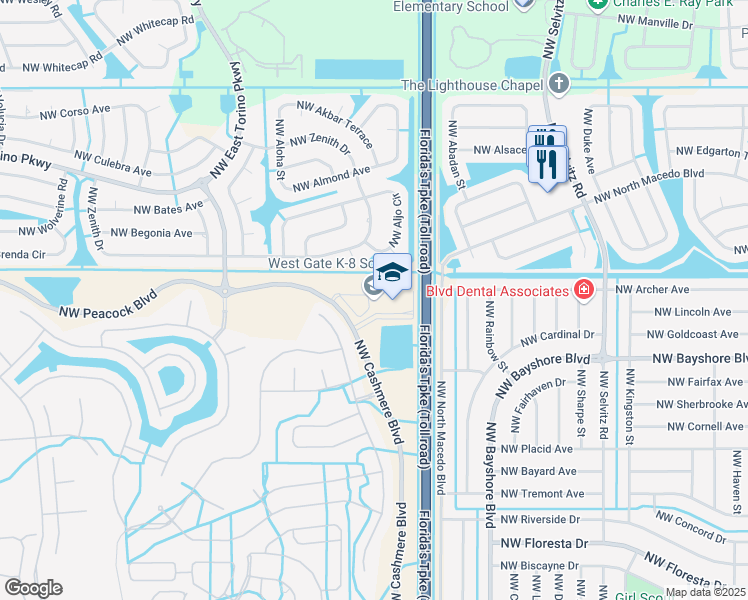 map of restaurants, bars, coffee shops, grocery stores, and more near 1050 Northwest Cashmere Boulevard in Port St. Lucie