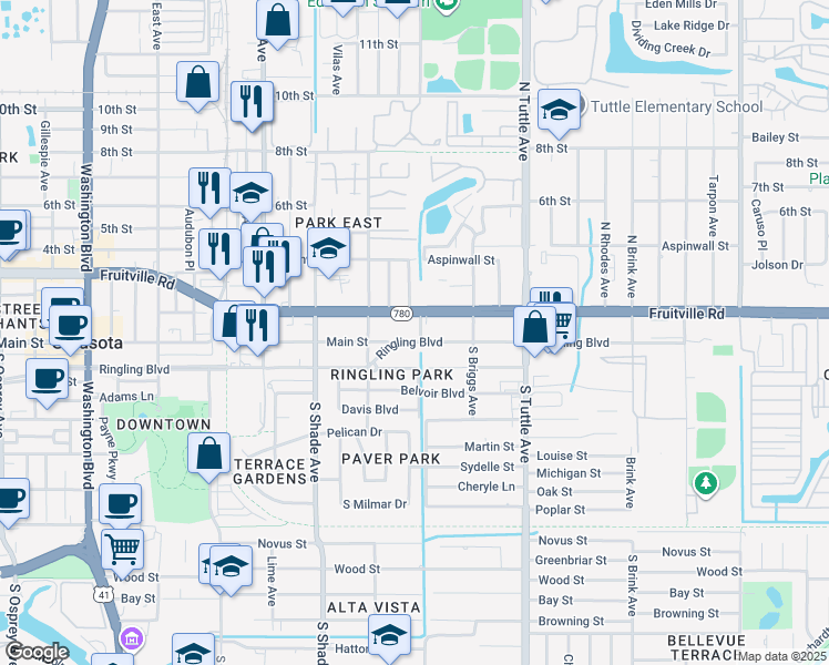 map of restaurants, bars, coffee shops, grocery stores, and more near in Sarasota