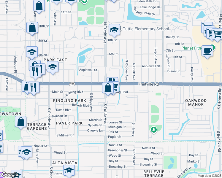 map of restaurants, bars, coffee shops, grocery stores, and more near in Sarasota