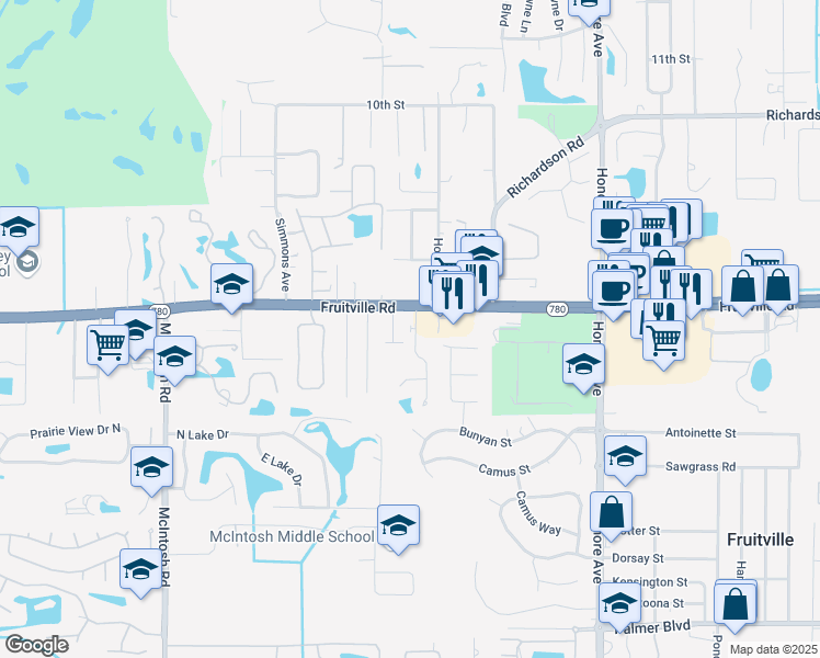 map of restaurants, bars, coffee shops, grocery stores, and more near 4822 Fruitville Road in Sarasota