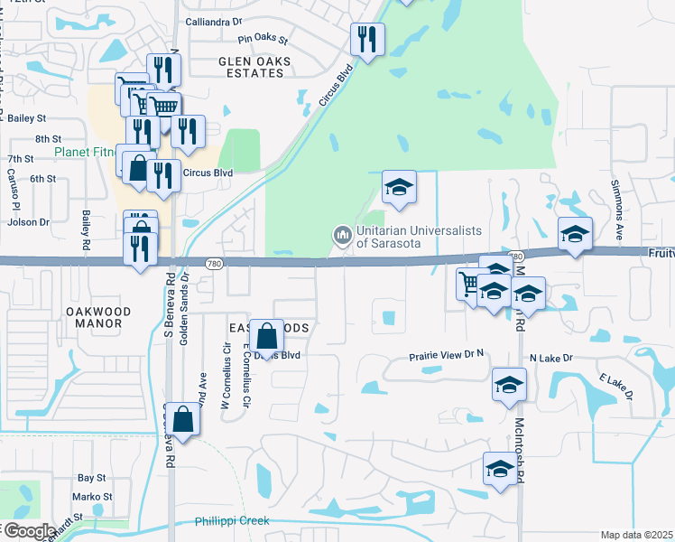 map of restaurants, bars, coffee shops, grocery stores, and more near 3964 Fruitville Road in Sarasota