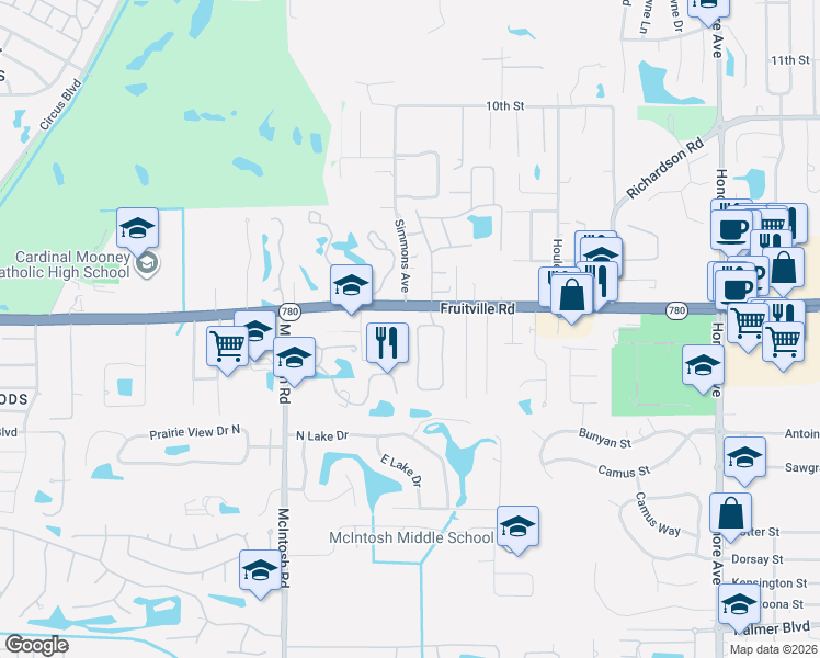 map of restaurants, bars, coffee shops, grocery stores, and more near 16 Tall Trees Court in Sarasota