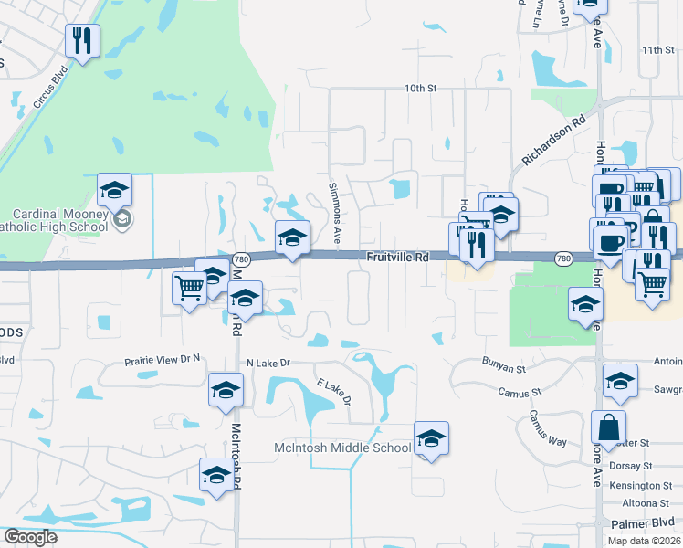 map of restaurants, bars, coffee shops, grocery stores, and more near 16 Tall Trees Court in Sarasota