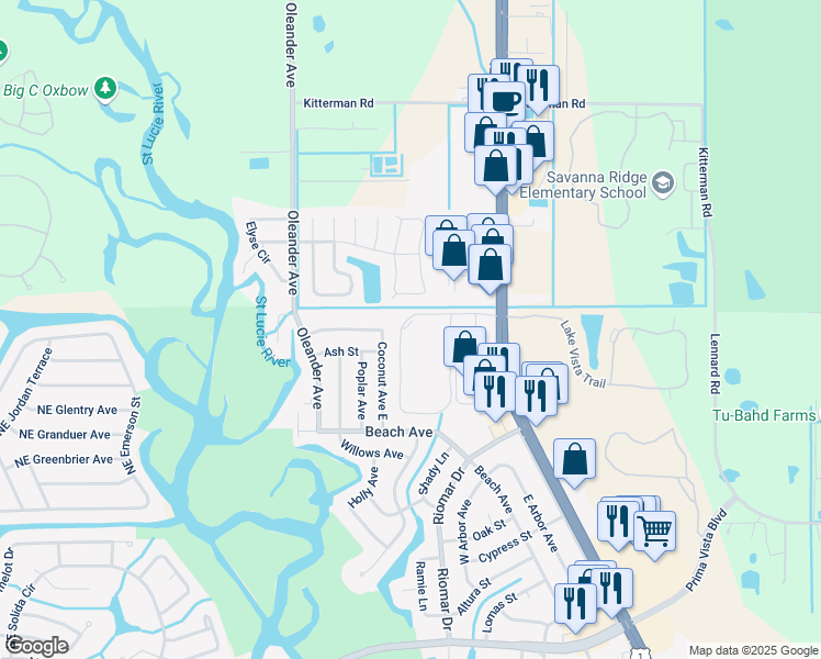 map of restaurants, bars, coffee shops, grocery stores, and more near 358 Brazilian Circle in Port St. Lucie