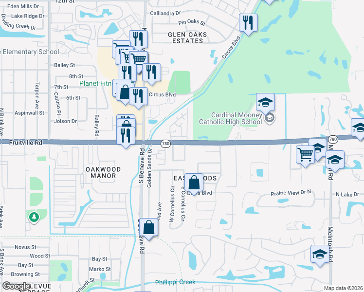 map of restaurants, bars, coffee shops, grocery stores, and more near in Sarasota