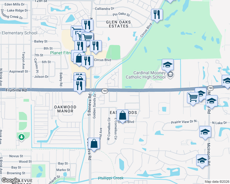 map of restaurants, bars, coffee shops, grocery stores, and more near in Sarasota