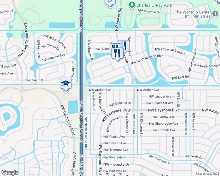 map of restaurants, bars, coffee shops, grocery stores, and more near 779 Northwest Archer Avenue in Port St. Lucie