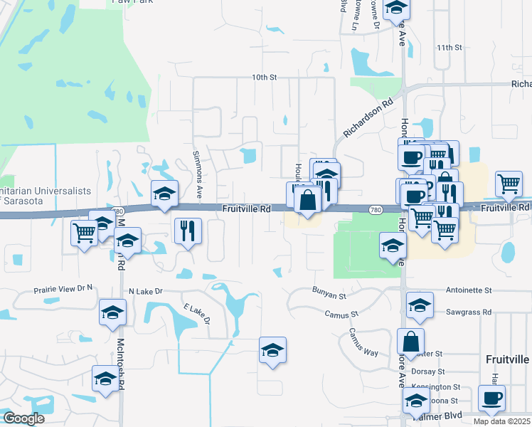 map of restaurants, bars, coffee shops, grocery stores, and more near 3001 Intrepid Avenue in Sarasota