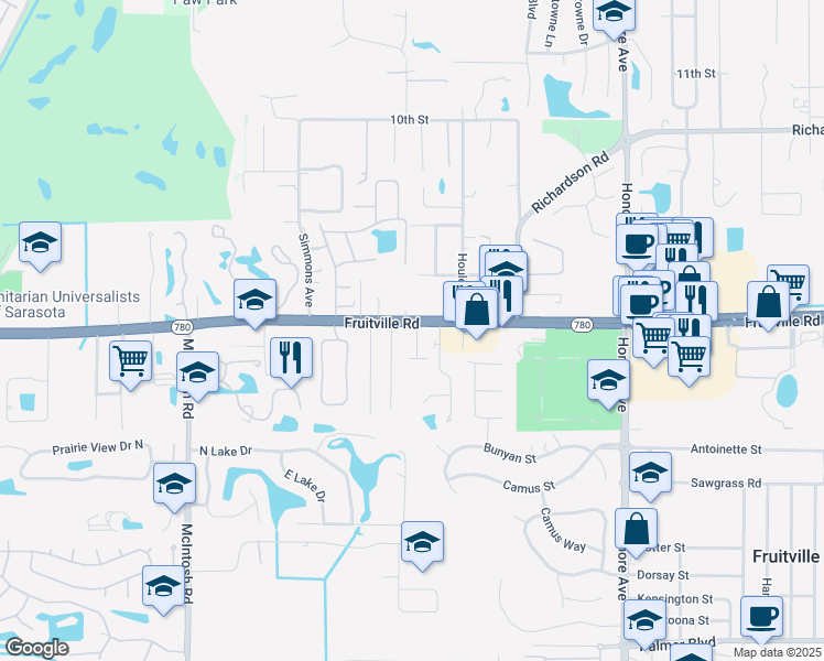 map of restaurants, bars, coffee shops, grocery stores, and more near 3001 Intrepid Avenue in Sarasota