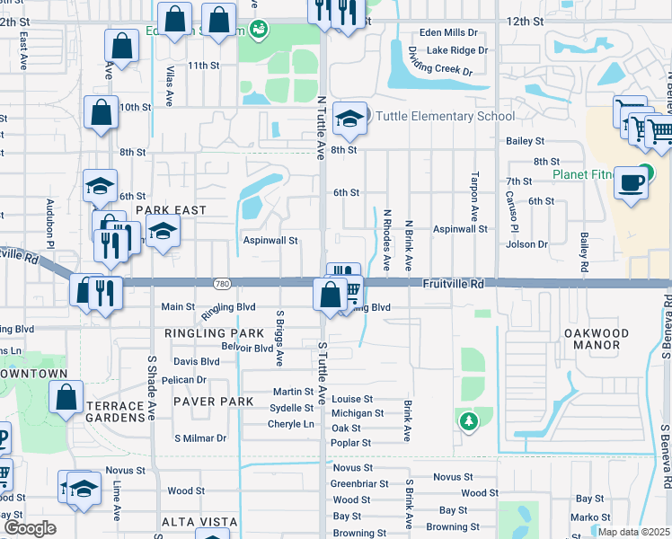 map of restaurants, bars, coffee shops, grocery stores, and more near in Sarasota