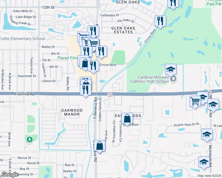 map of restaurants, bars, coffee shops, grocery stores, and more near 103 Amherst Avenue in Sarasota