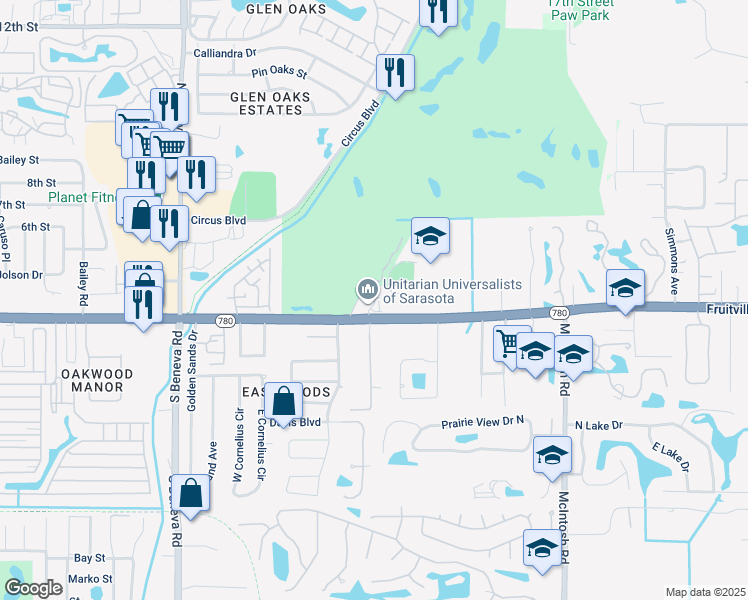 map of restaurants, bars, coffee shops, grocery stores, and more near 3964 Fruitville Road in Sarasota