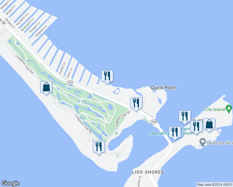 map of restaurants, bars, coffee shops, grocery stores, and more near 348-350 Gulf of Mexico Drive in Longboat Key