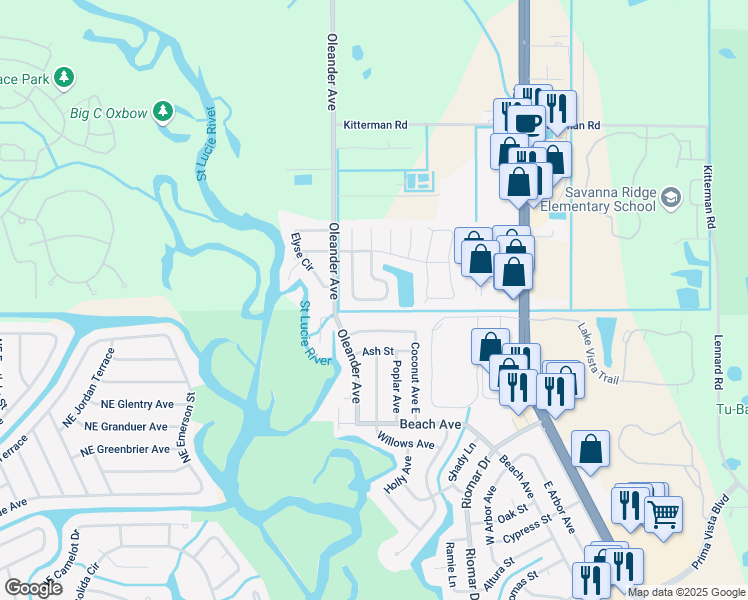 map of restaurants, bars, coffee shops, grocery stores, and more near 6835 Bronte Circle in Port St. Lucie
