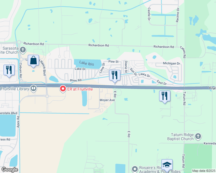 map of restaurants, bars, coffee shops, grocery stores, and more near 7101 Fruitville Road in Sarasota