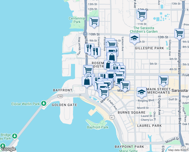 map of restaurants, bars, coffee shops, grocery stores, and more near in Sarasota