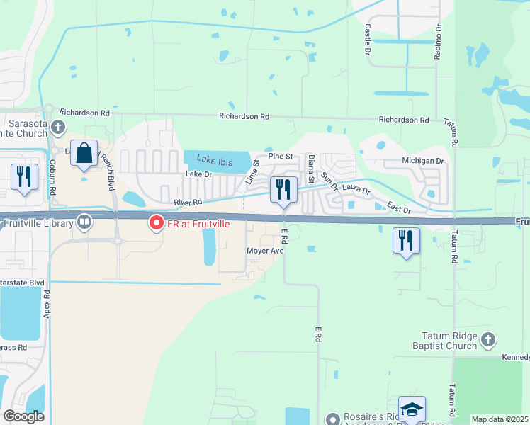 map of restaurants, bars, coffee shops, grocery stores, and more near 7101 Fruitville Road in Sarasota