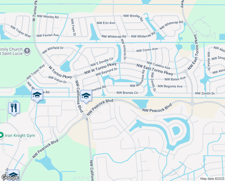 map of restaurants, bars, coffee shops, grocery stores, and more near 5946 Northwest Wolverine Road in Port St. Lucie