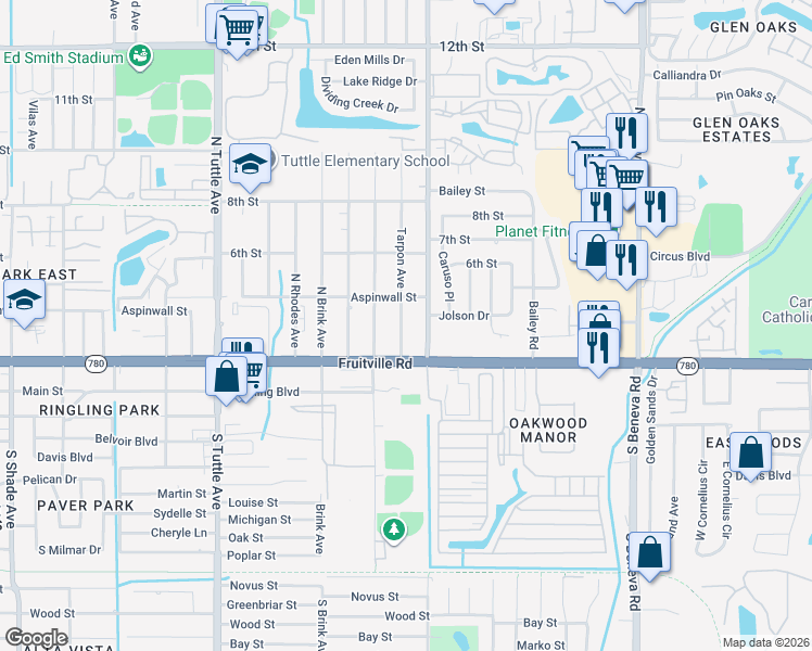 map of restaurants, bars, coffee shops, grocery stores, and more near 235 North Lockwood Ridge Road in Sarasota