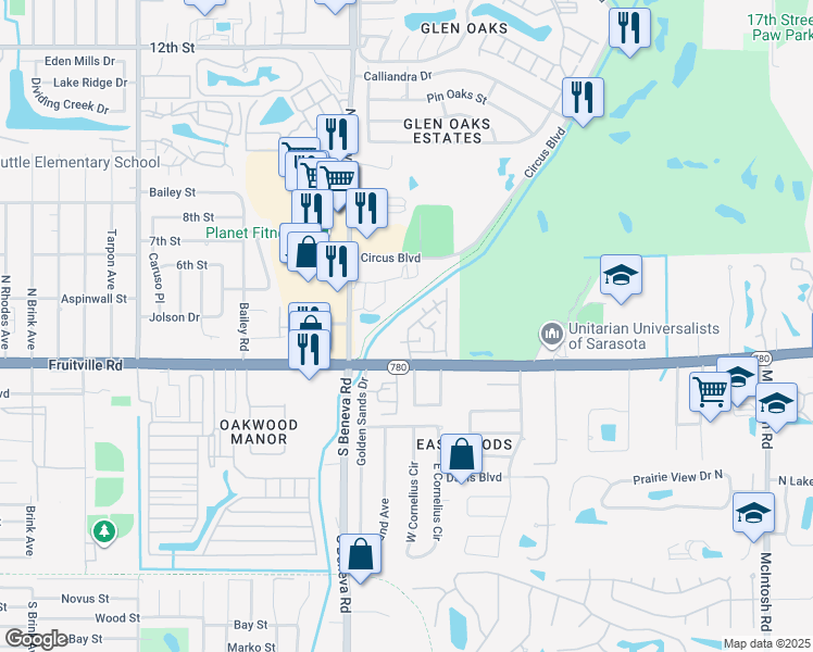 map of restaurants, bars, coffee shops, grocery stores, and more near 245 Amherst Avenue in Sarasota
