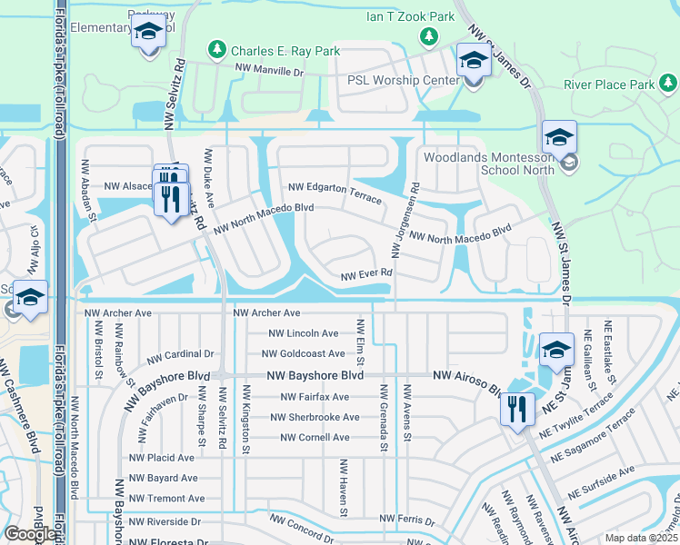 map of restaurants, bars, coffee shops, grocery stores, and more near 5141 Northwest Ever Road in Port St. Lucie
