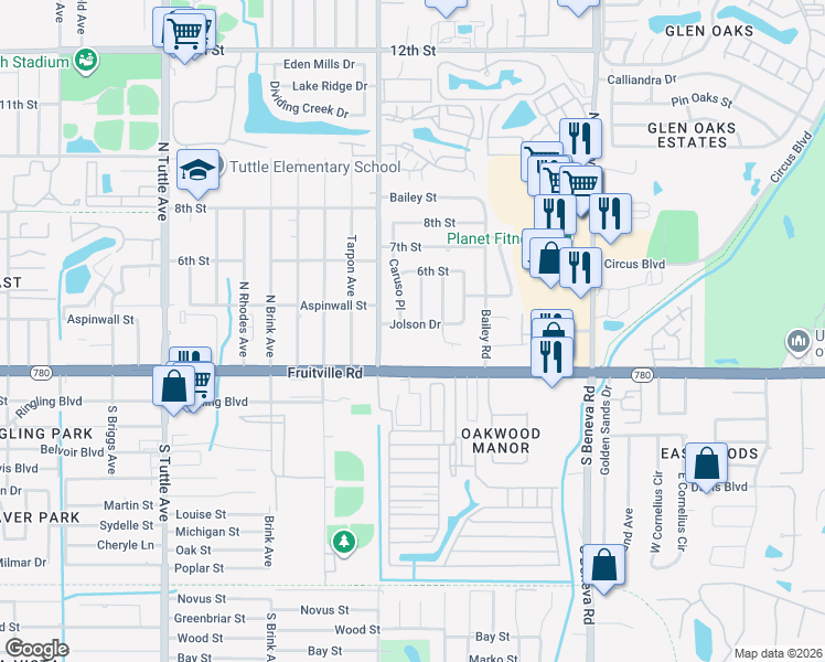 map of restaurants, bars, coffee shops, grocery stores, and more near 3246 Jolson Drive in Sarasota