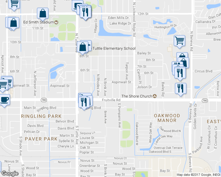 map of restaurants, bars, coffee shops, grocery stores, and more near 233 North Conrad Avenue in Sarasota