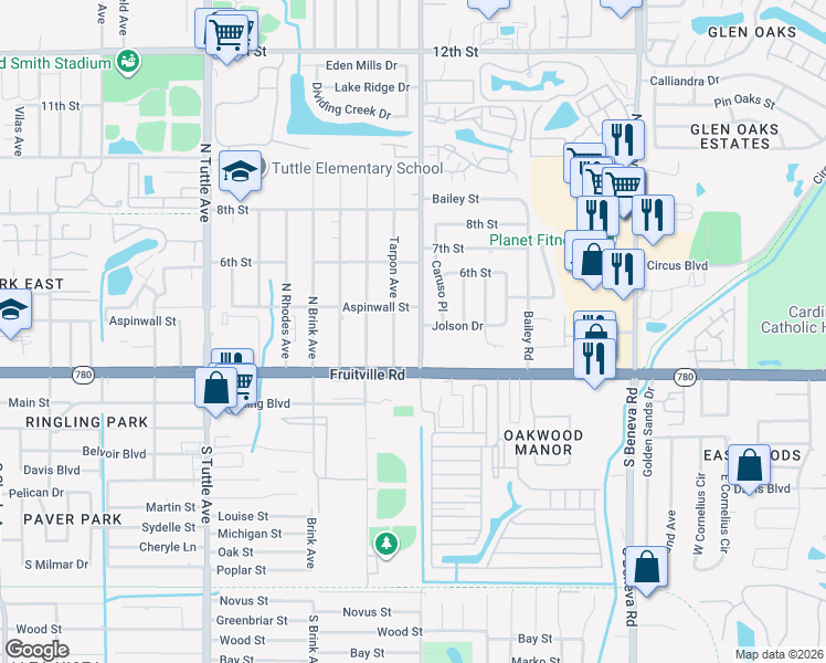 map of restaurants, bars, coffee shops, grocery stores, and more near 235 North Lockwood Ridge Road in Sarasota