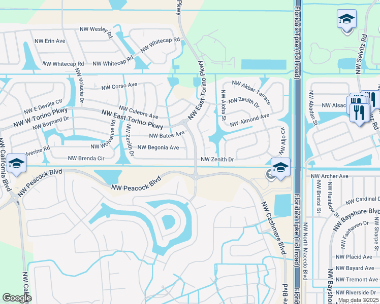 map of restaurants, bars, coffee shops, grocery stores, and more near 5803 Northwest Basswood Street in Port St. Lucie