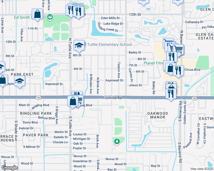 map of restaurants, bars, coffee shops, grocery stores, and more near 233 North Conrad Avenue in Sarasota