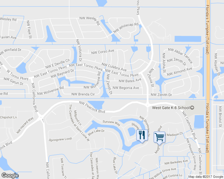 map of restaurants, bars, coffee shops, grocery stores, and more near 5850 Zenith Drive in Port St. Lucie