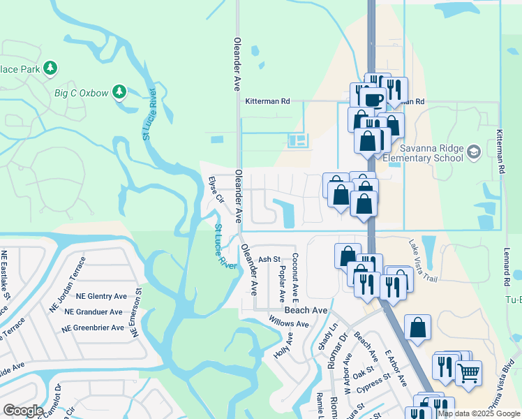 map of restaurants, bars, coffee shops, grocery stores, and more near 6835 Bronte Circle in Port St. Lucie