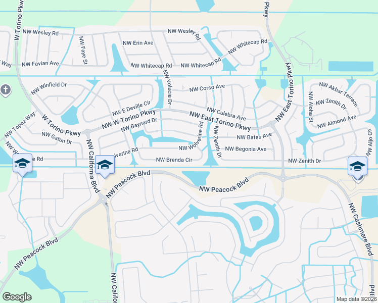 map of restaurants, bars, coffee shops, grocery stores, and more near 5922 Northwest Wolverine Road in Port St. Lucie