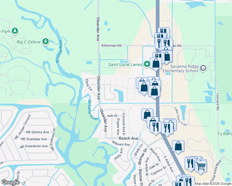 map of restaurants, bars, coffee shops, grocery stores, and more near 6848 Bronte Circle in Port St. Lucie