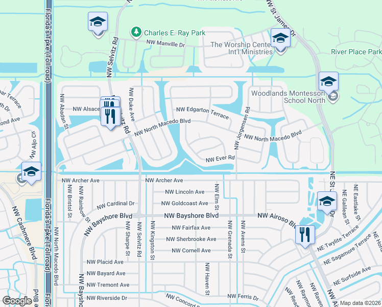 map of restaurants, bars, coffee shops, grocery stores, and more near 5192 Northwest Ever Road in Port St. Lucie