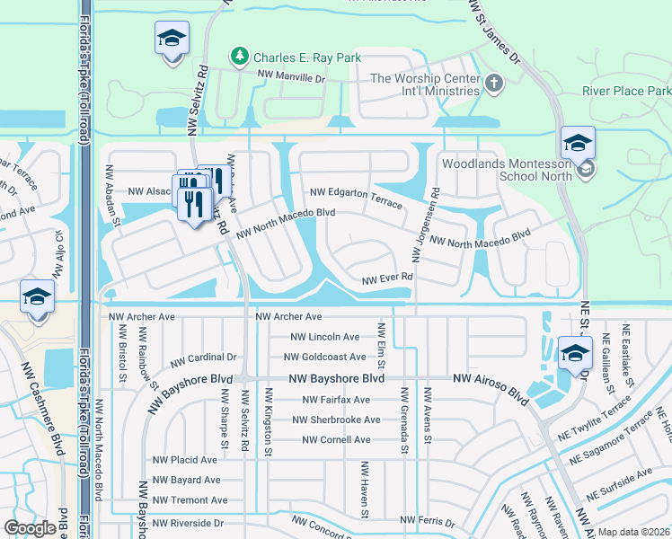 map of restaurants, bars, coffee shops, grocery stores, and more near 5192 Northwest Ever Road in Port St. Lucie