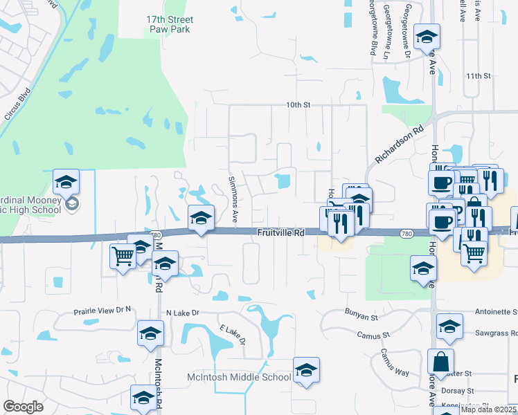 map of restaurants, bars, coffee shops, grocery stores, and more near 4651 Oak Hill Terrace in Sarasota