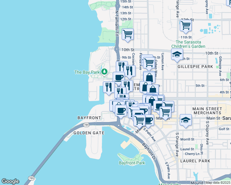 map of restaurants, bars, coffee shops, grocery stores, and more near 468 Quay Commons in Sarasota