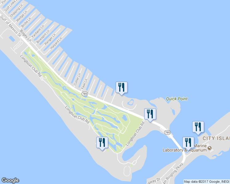 map of restaurants, bars, coffee shops, grocery stores, and more near 590 Channel Lane in Longboat Key