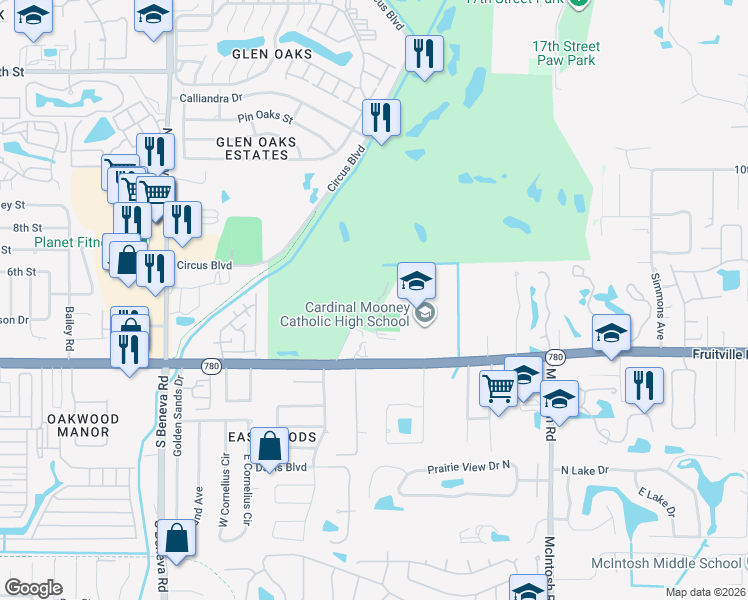 map of restaurants, bars, coffee shops, grocery stores, and more near 353 Bobby Jones Road in Sarasota