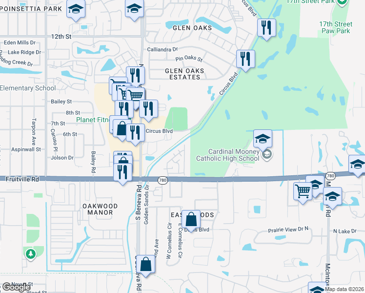 map of restaurants, bars, coffee shops, grocery stores, and more near 407 Barlow Avenue in Sarasota