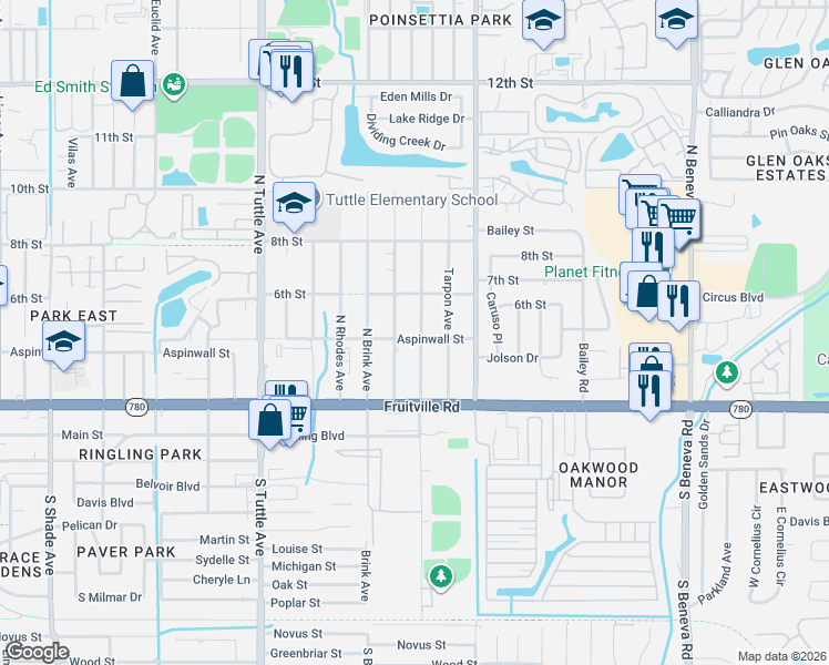 map of restaurants, bars, coffee shops, grocery stores, and more near 436 North Pompano Avenue in Sarasota