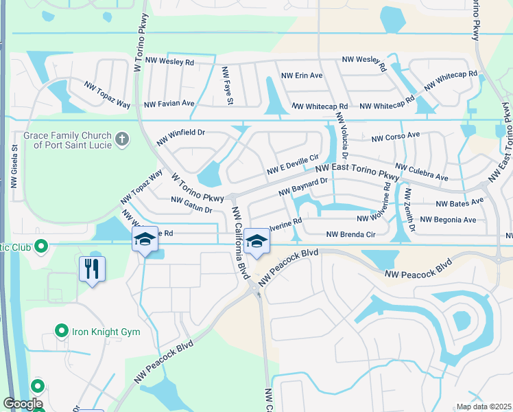 map of restaurants, bars, coffee shops, grocery stores, and more near 5999 Northwest Baynard Drive in Port St. Lucie