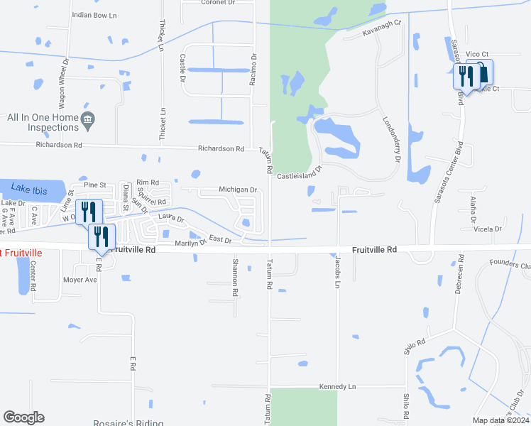 map of restaurants, bars, coffee shops, grocery stores, and more near 7125 Fruitville Road in Sarasota
