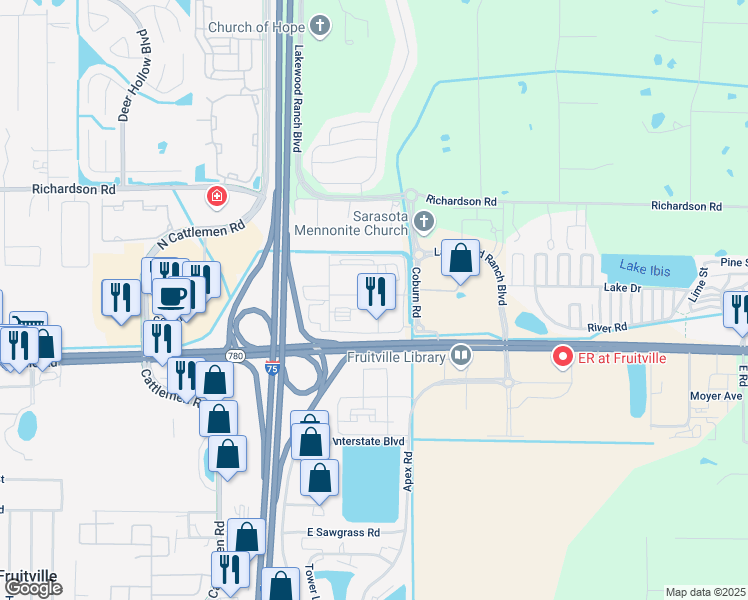 map of restaurants, bars, coffee shops, grocery stores, and more near 3017 Clementine Court in Sarasota